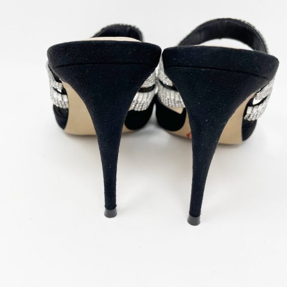 Aldo Womens Black Suede Leather Rhinestone Straps Slide Heels Size 8 "Noawia" - Picture 7 of 11